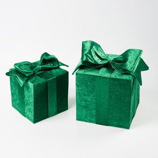 Velvet Fabric Gift Box Set with Bow 8-Inch & 10-Inch 2-Pack - Irony Home