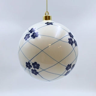 White and Blue Floral Ball Ornament - ironyhome