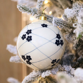 White and Blue Floral Ball Ornament - ironyhome