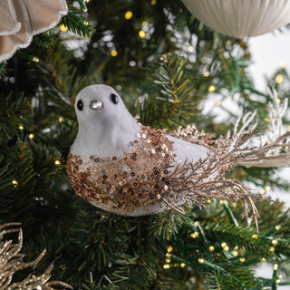White Bird Ornament With Champagne Detailing - ironyhome