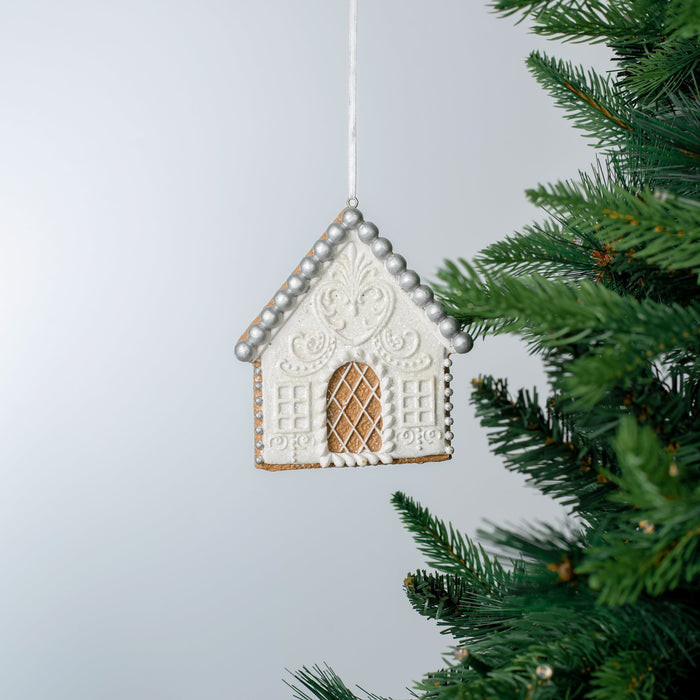 White Cookie Gingerbread House Holiday Ornament - ironyhome