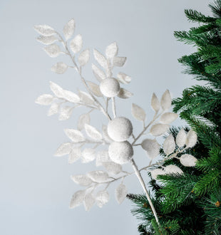 White Festive Branch Pick with White Balls - Set of 6 - ironyhome