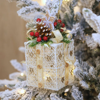 White Gift Box Ornament with Holly Berry Top - ironyhome