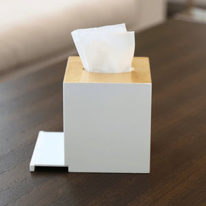 White & Gold Lacquer Tissue Box - ironyhome