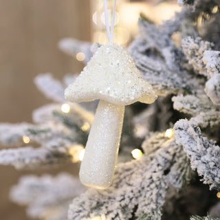 White Mushroom Ornament with Sequins & Glitter - ironyhome