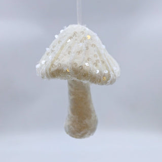 White Mushroom Ornament with Sequins & Glitter - ironyhome