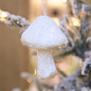 White Mushroom Ornament with Sequins & Glitter - ironyhome