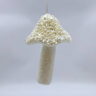 White Mushroom Ornament with Sequins & Glitter - ironyhome