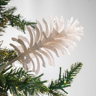 White Pinecone Pick with Glitter - ironyhome