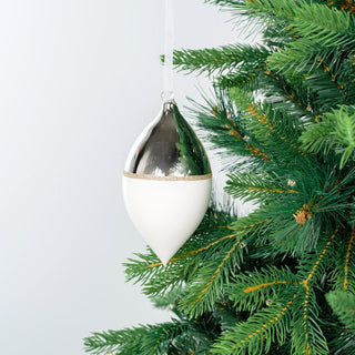 White & Silver Hand - Blown Glass Finial Ornament - ironyhome