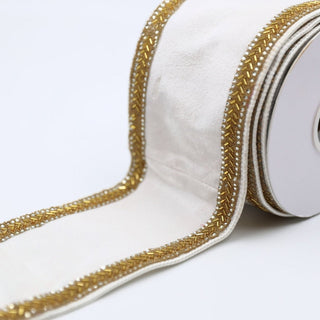 White Velvet Ribbon with Copper Zari Trim - ironyhome