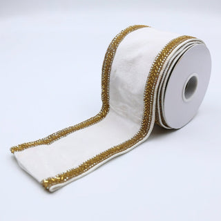 White Velvet Ribbon with Copper Zari Trim - ironyhome