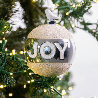 White Winter Joy Glass Ball Ornament - ironyhome