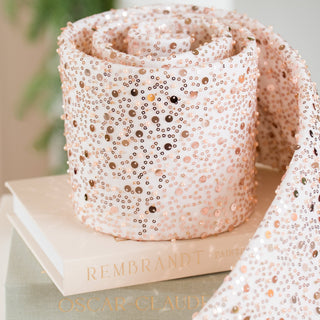 Wired Ribbon Garland in Champagne and White Sequins - Irony Home