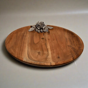 Wooden lazy Susan with antique rose detailing - ironyhome