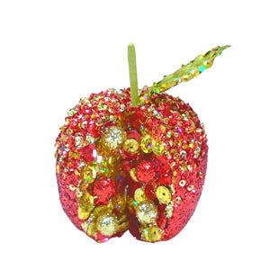10cm Glitter Apple Ornament with Red Glitter - Set of 4 - ironyhome