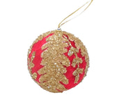 10cm Red Velvet Ball Ornament with Gold Leaf Detailing - Set of 4 - ironyhome