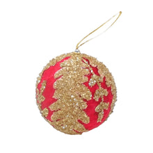 10cm Red Velvet Ball Ornament with Gold Leaf Detailing - Set of 4 - ironyhome