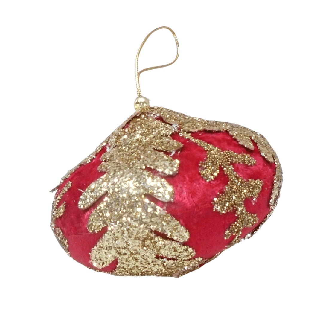 10cm Red Velvet Onion Ornament with Gold Leaf Detailing