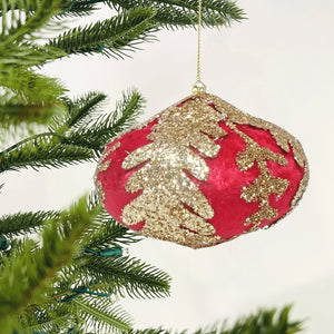 10cm Red Velvet Onion Ornament with Gold Leaf Detailing