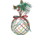 12cm Plaid Cream Ball Ornament with Foliage - Set of 4 - ironyhome