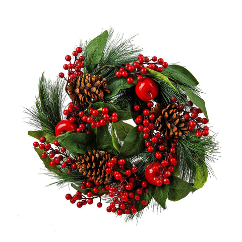 24" Pine Cone, Berry, and Apple Wreath - ironyhome