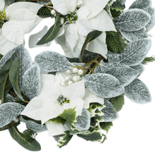 24" White Poinsettia and Frosted Berry Wreath - ironyhome