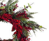26" Wreath with Red Berries and Pine Needles - ironyhome