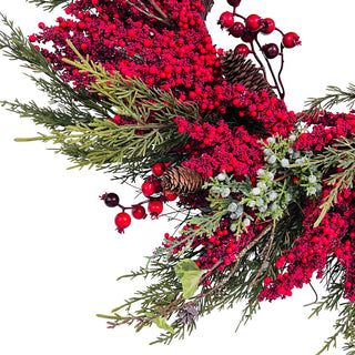 26" Wreath with Red Berries and Pine Needles - ironyhome