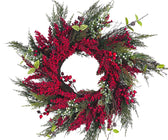 26" Wreath with Red Berries and Pine Needles - ironyhome