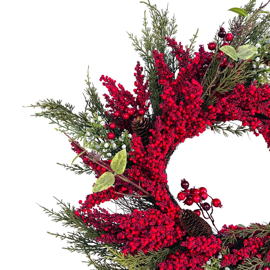 26" Wreath with Red Berries and Pine Needles