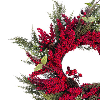 26" Wreath with Red Berries and Pine Needles - ironyhome