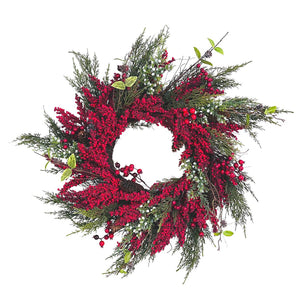 26" Wreath with Red Berries and Pine Needles