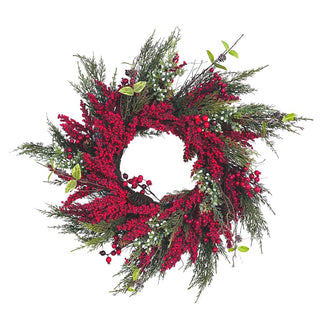 26" Wreath with Red Berries and Pine Needles - ironyhome