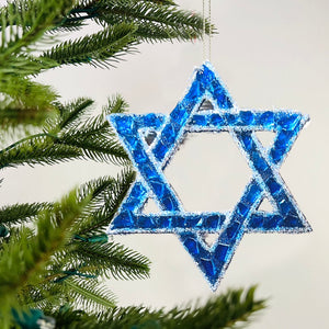 2D Crystal Sapphire Hannukah Star Ornament - Set of 6 - ironyhome