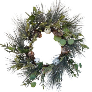 22" Pinecone & Silver Bell Wreath