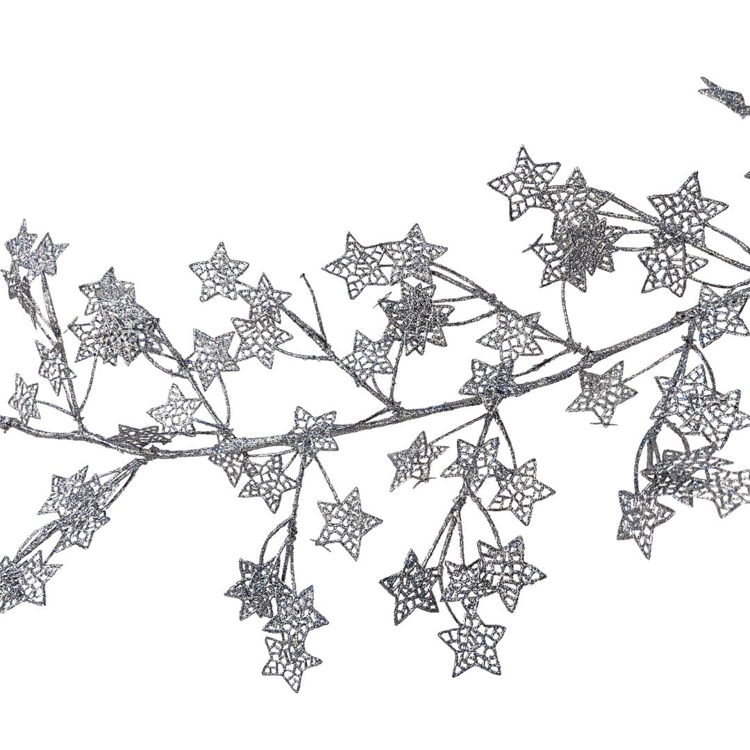 6FT Star Garland with Silver Glitter