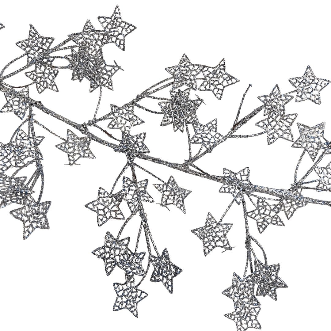 6FT Star Garland with Silver Glitter