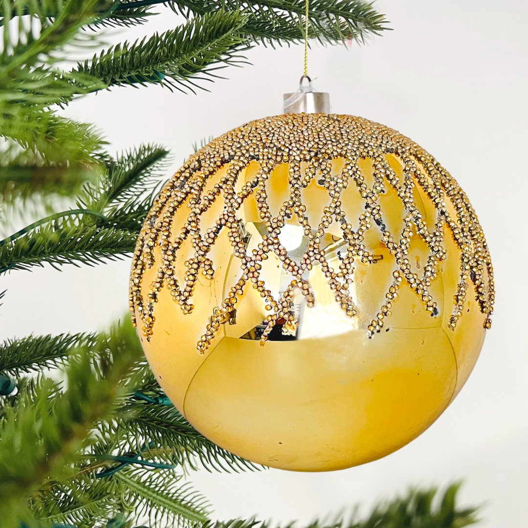 8" Radiant Gold Glitter Ball Ornament