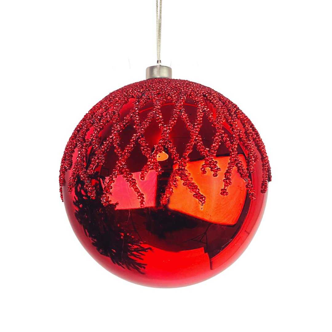 8" Sequin Checkered Red Ball Ornament