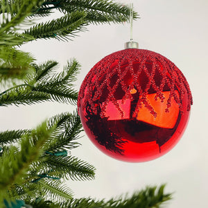 8" Sequin Checkered Red Ball Ornament