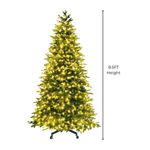 8.5FT Pre-Lit Fraser Full Fir Tree with LED lights & Wheels