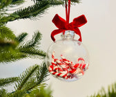 8cm Clear Ball Ornament with Candy Cane - Set of 6 - ironyhome
