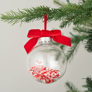 8cm Clear Ball Ornament with Candy Cane - Set of 6 - ironyhome