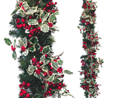 Irony Home's Red Berry and Holly Leaves Banister Garland