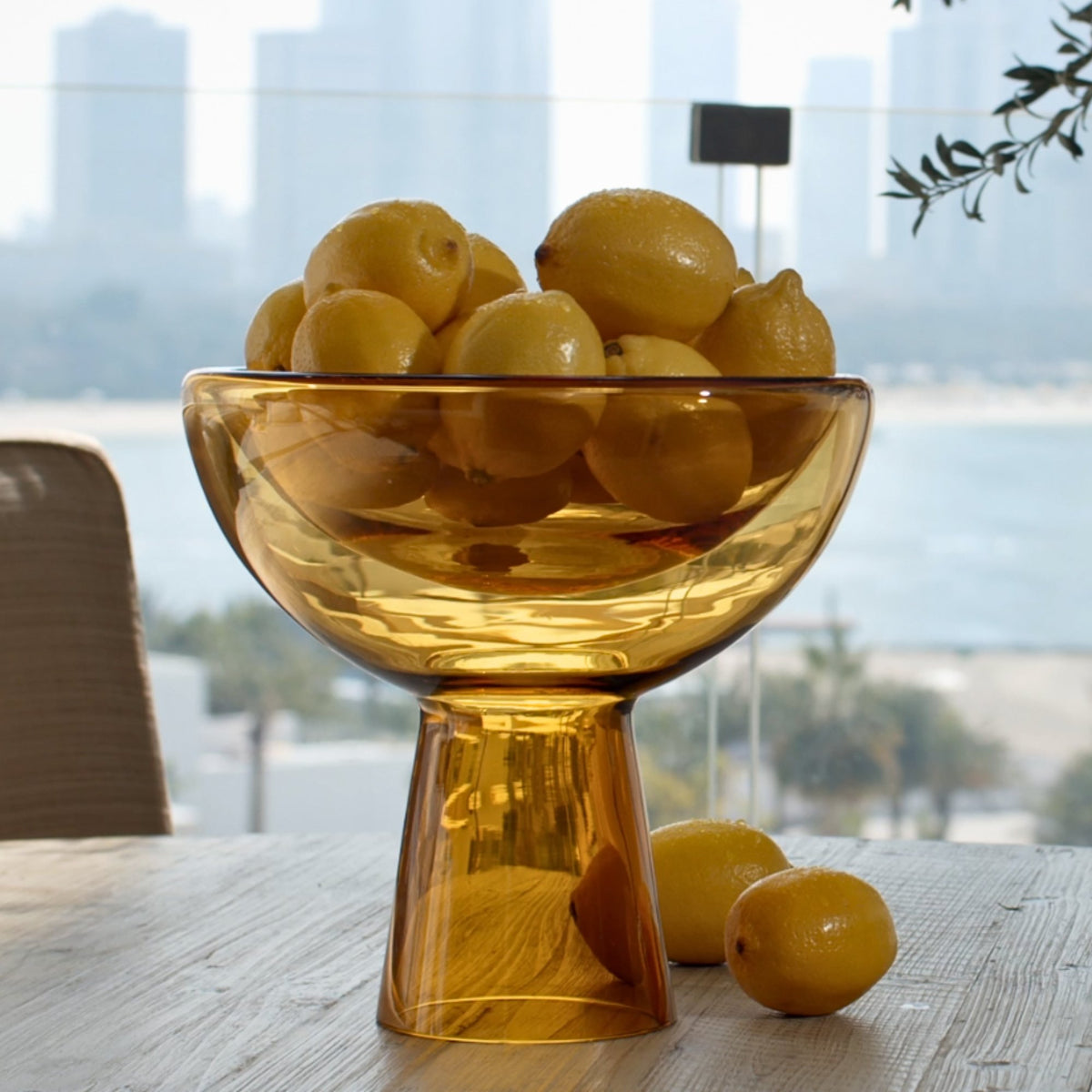 Amber Hand-Blown Glass Deep Bowl