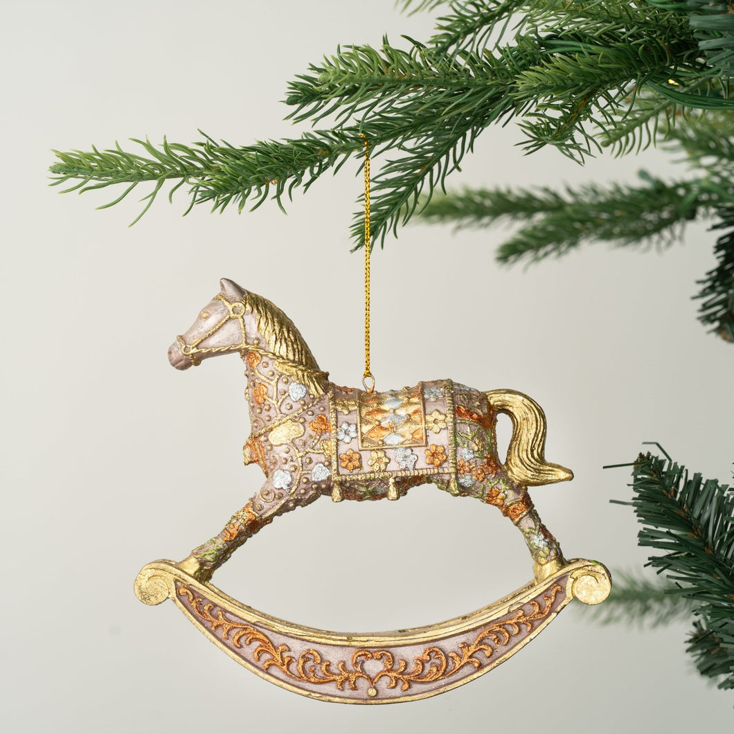 Antique Bisque Rocking Horse Ornament - Set of 4 - ironyhome