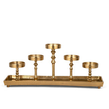 Antique Gold 5 Pillar Candle Holder Tray - ironyhome