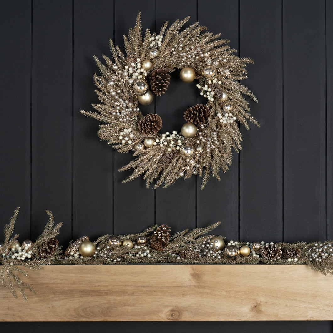 Antique Gold Garland with Gold Ball Ornaments - ironyhome