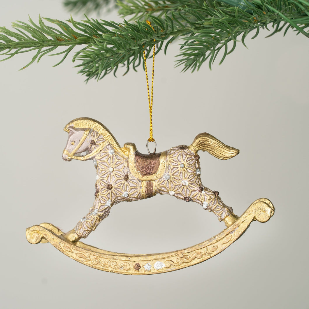 Antique Praline Rocking Horse Ornament - Set of 6 - ironyhome